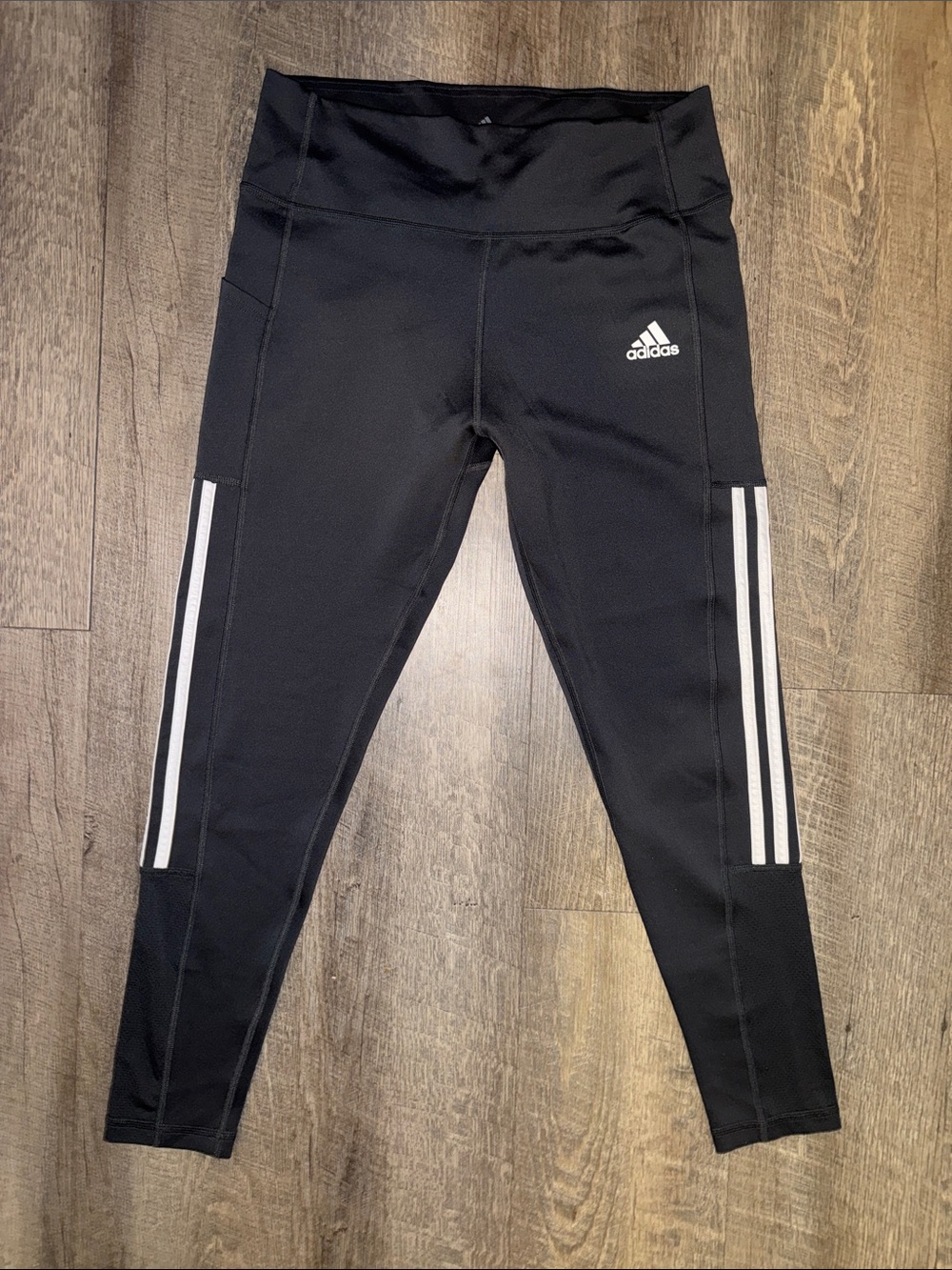 adidas Charcoal Leggings with White Triple Stripes